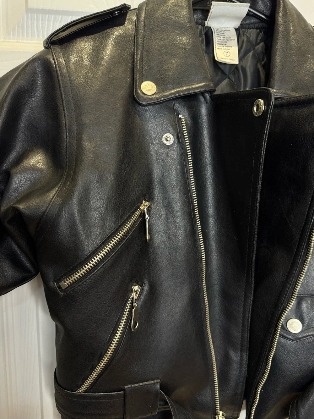 Harley Davidson Motorcycle Kid's Size 7 Faux Leather Jacket Black Biker